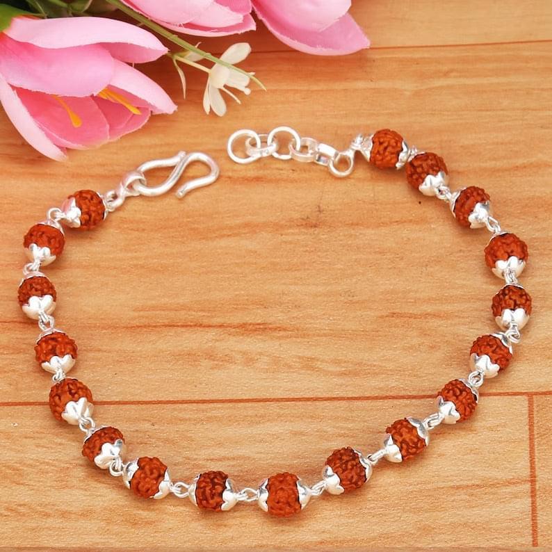 Buy Hem Jewels Pure Silver Rudraksh Rakhi for Brother | Silver Bracelet for  Boys and Men | Silver Bracelet Rakhi | Design: OM Beads (HJ_RKH55x1) at  Amazon.in